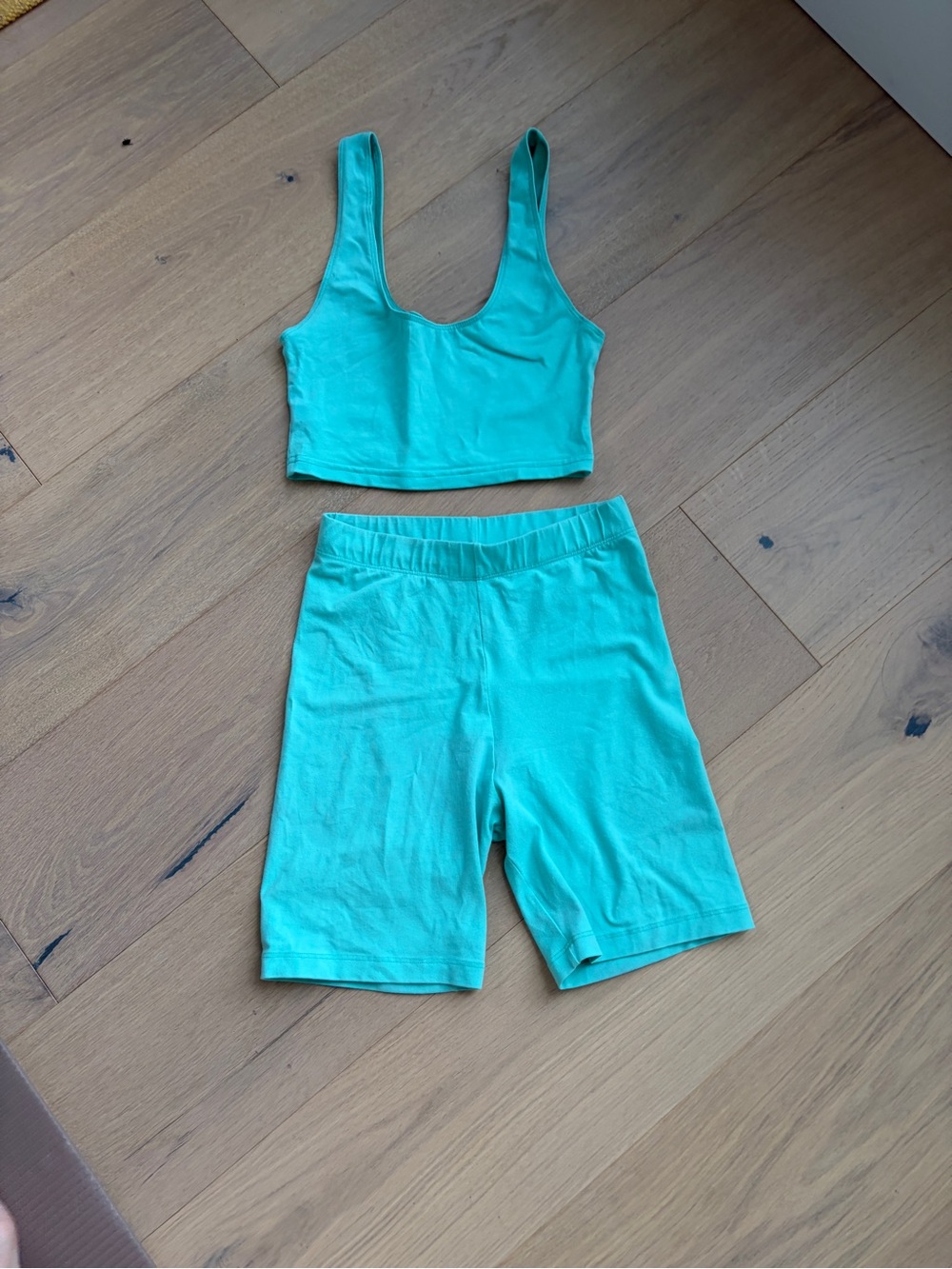 Los Angeles Apparel Cotton Spandex Mint Bike Shorts and Crop Tank Set S